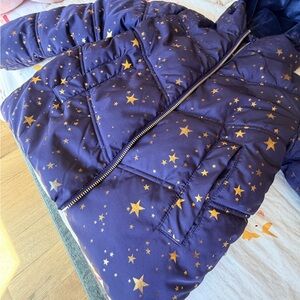 rokka&rolla Girls' Navy Puffer Jacket with Gold Star Print